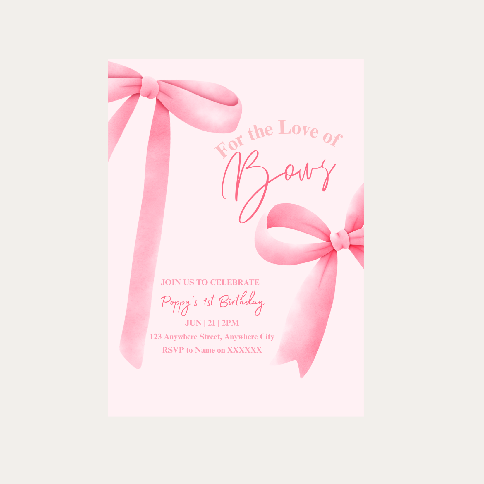 Editable For The Love of Bows Invitation