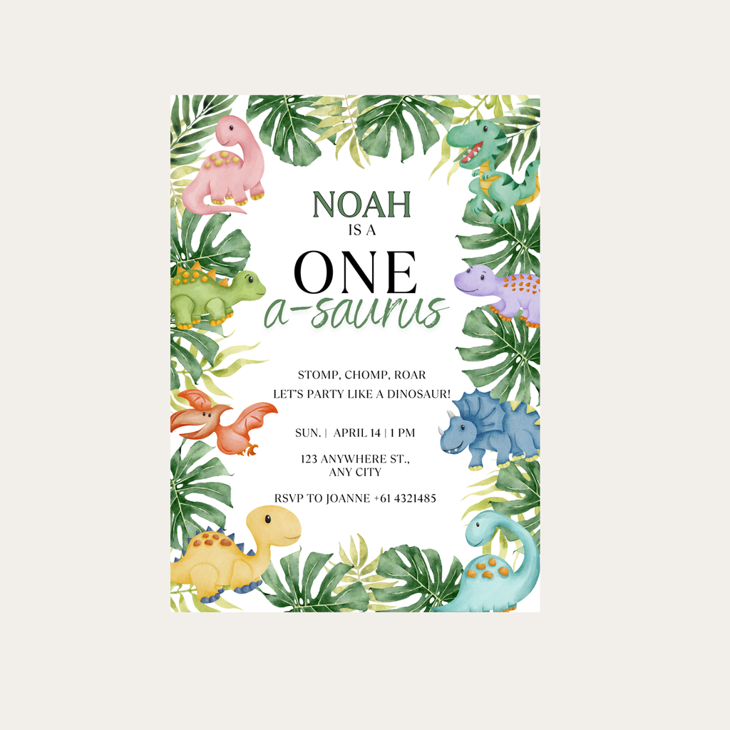 Editable One-A-Saurus Birthday Invitation