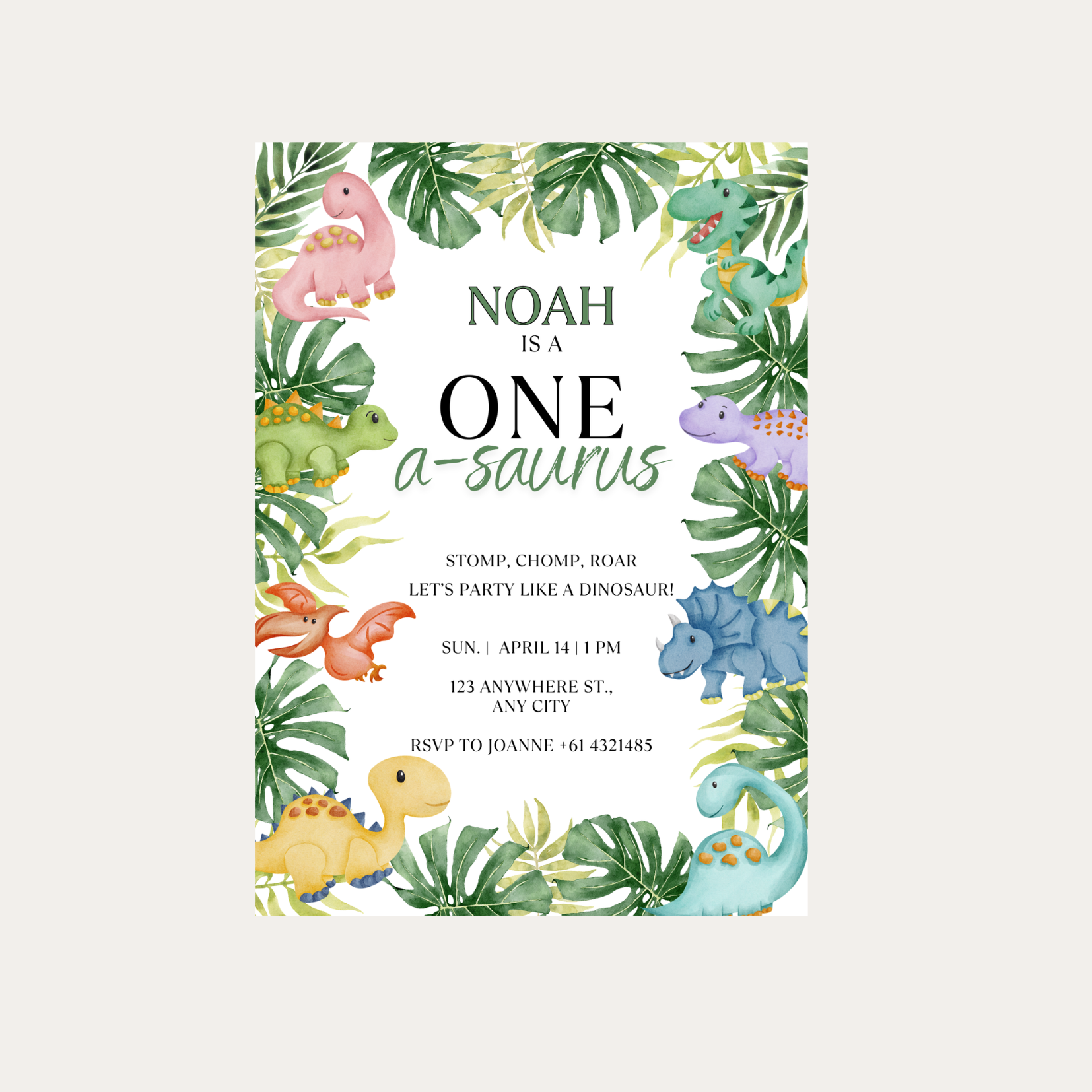 Editable One-A-Saurus Birthday Invitation