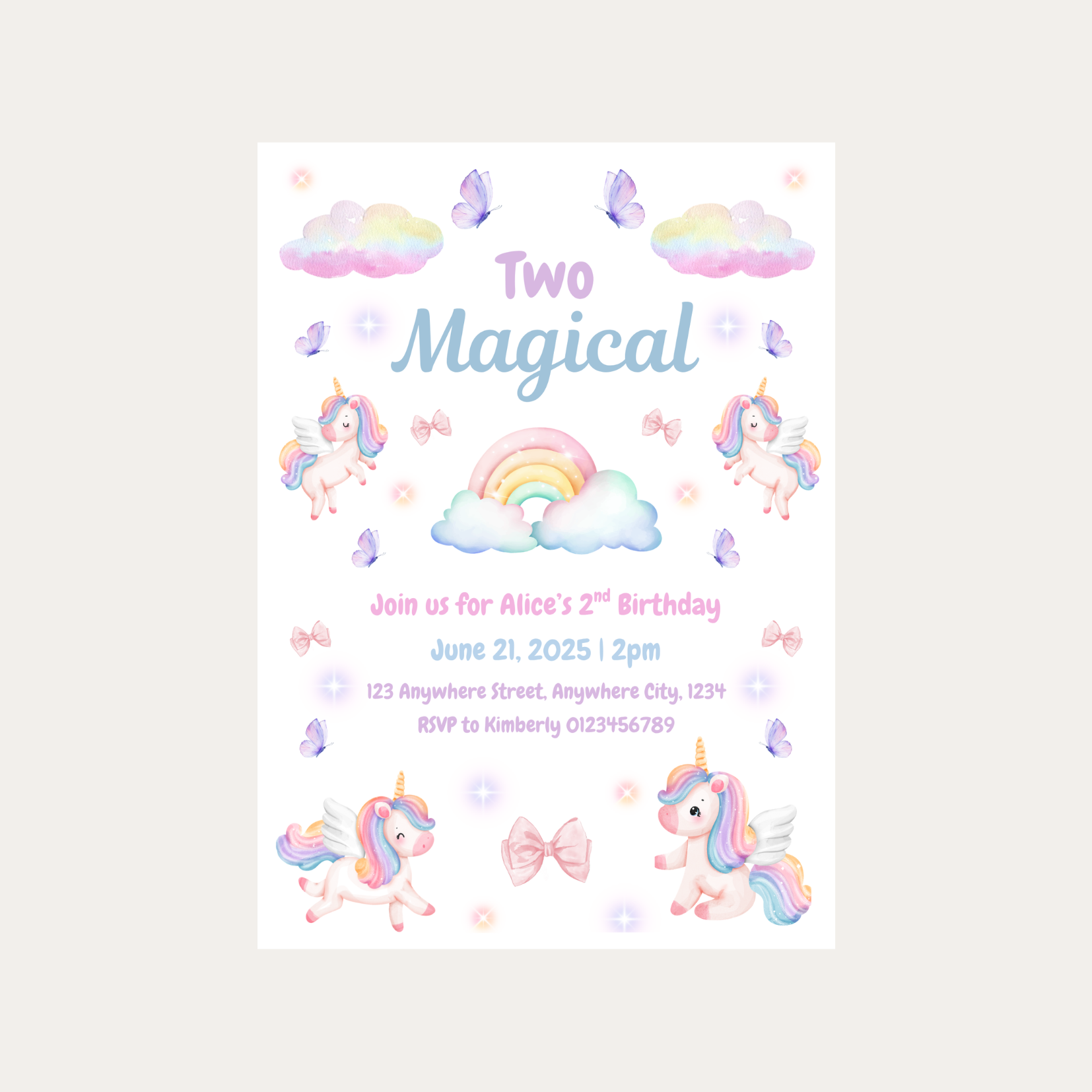 Editable Two Magical Birthday Invitation