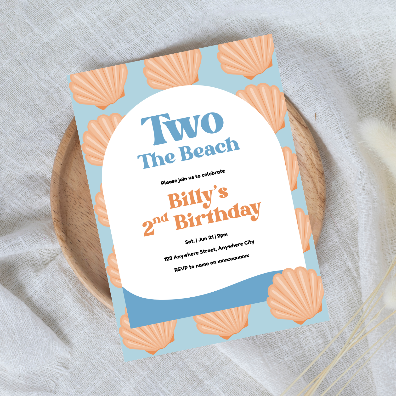 Editable Two the Beach Birthday Invitation