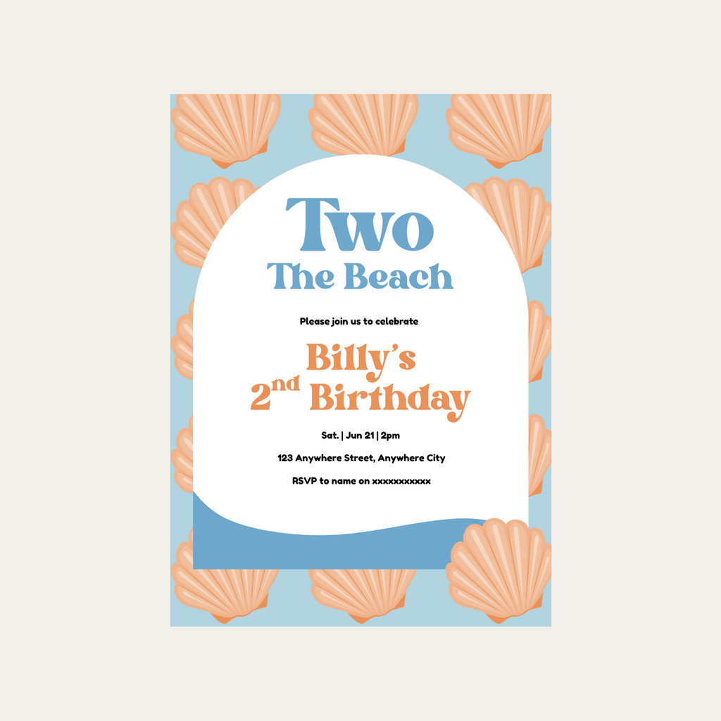 Editable Two the Beach Birthday Invitation