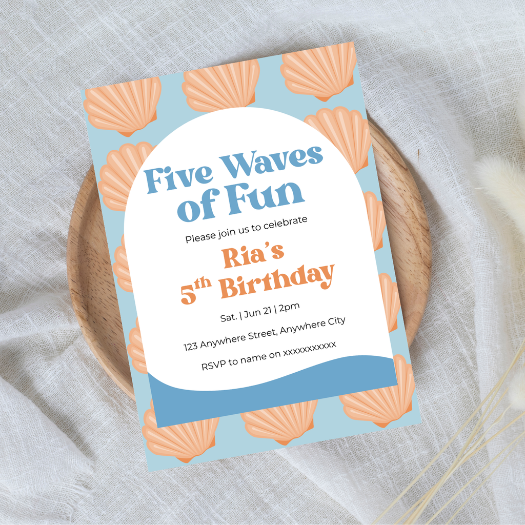 Editable Five Waves of Fun 5th Birthday Invitation