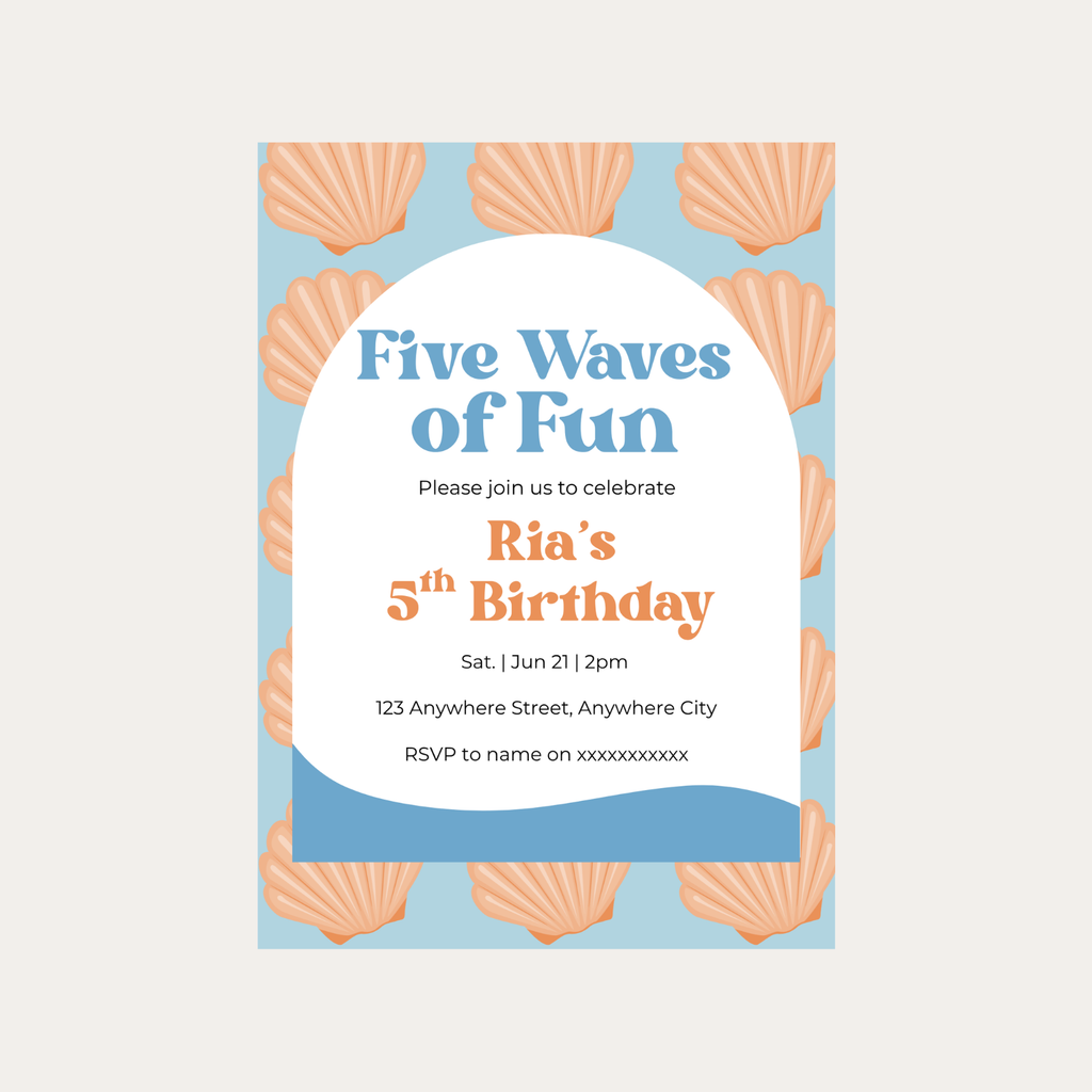 Editable Five Waves of Fun 5th Birthday Invitation