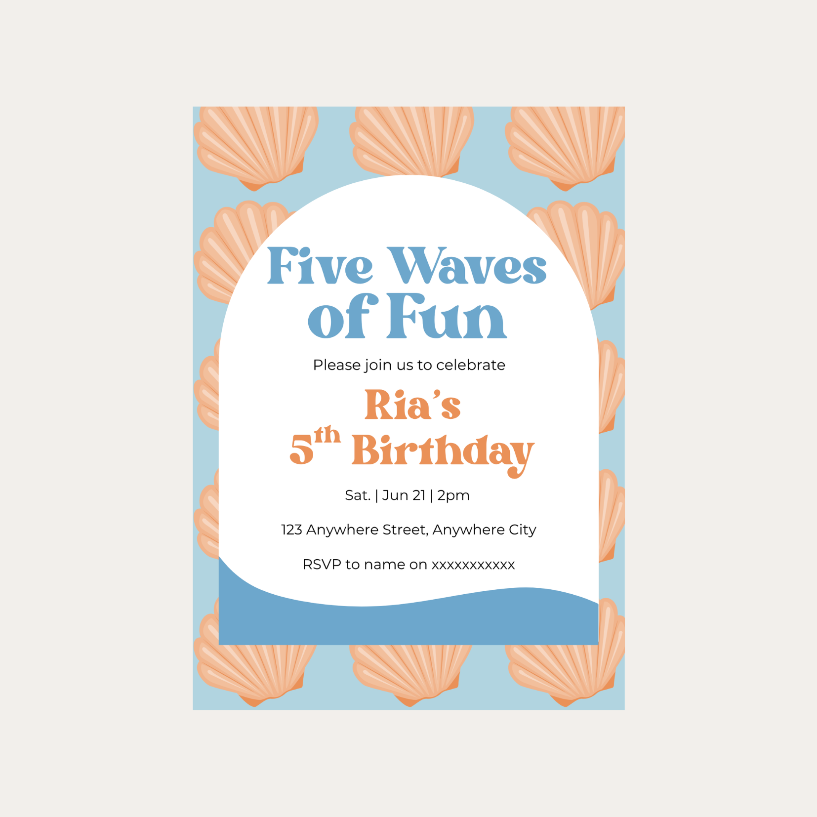 Editable Five Waves of Fun 5th Birthday Invitation