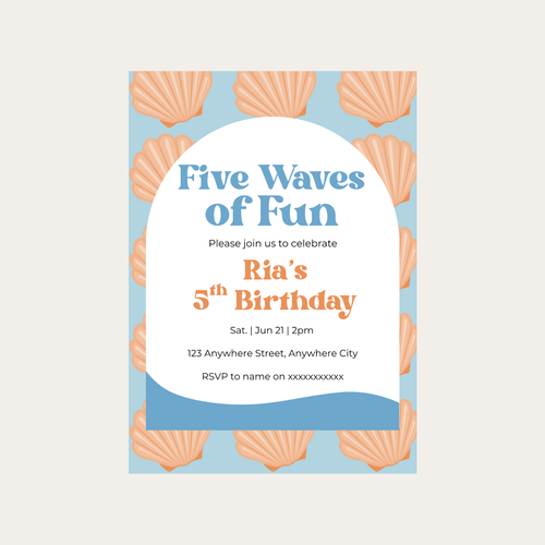Editable Five Waves of Fun 5th Birthday Invitation