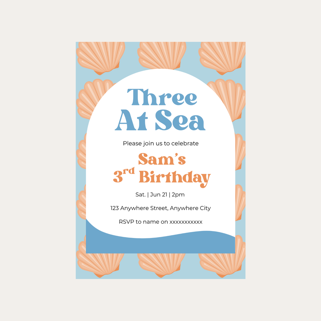 Editable Three at Sea 3rd Birthday Invitation