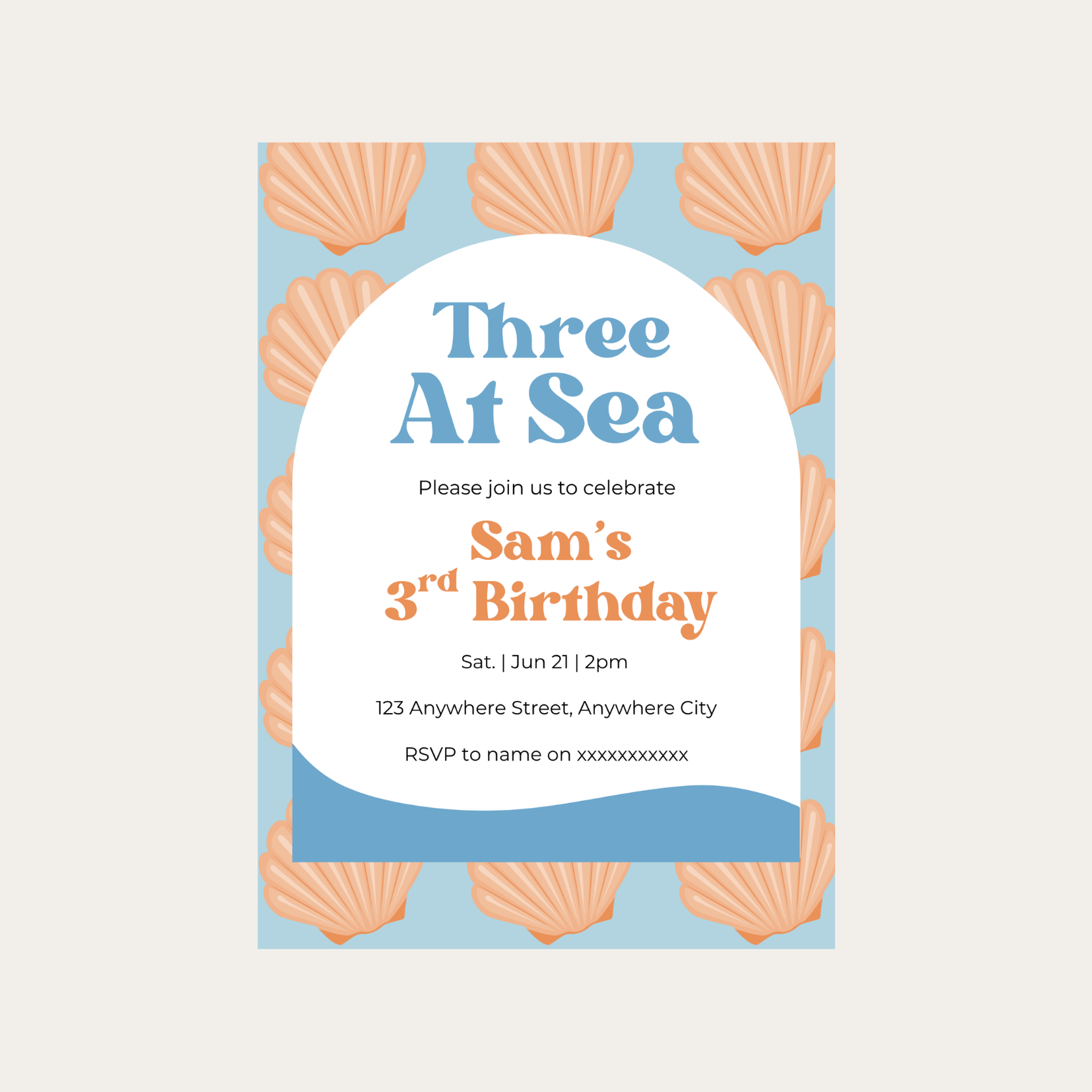 Editable Three at Sea 3rd Birthday Invitation