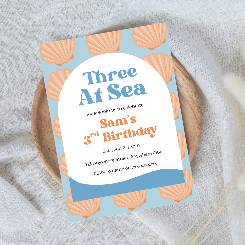 Editable Three at Sea 3rd Birthday Invitation