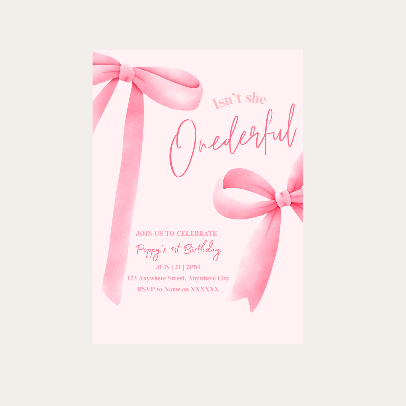 Editable Isn't She Onederful Birthday Invitation