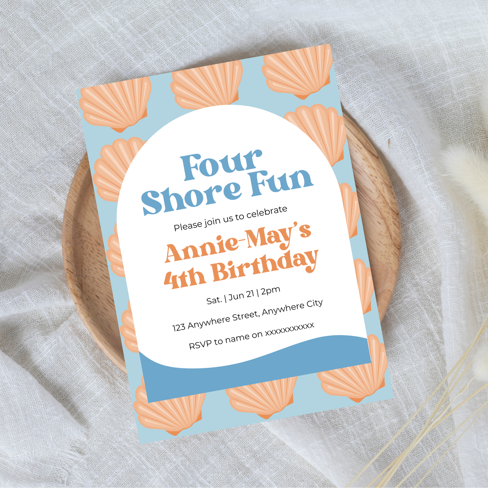 Editable Four Shore Fun 4th Birthday Invitation