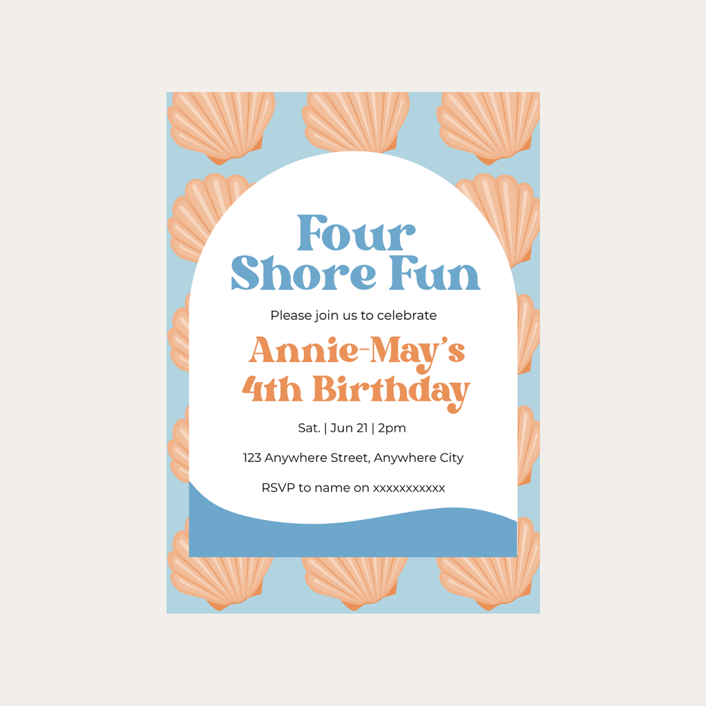 Editable Four Shore Fun 4th Birthday Invitation