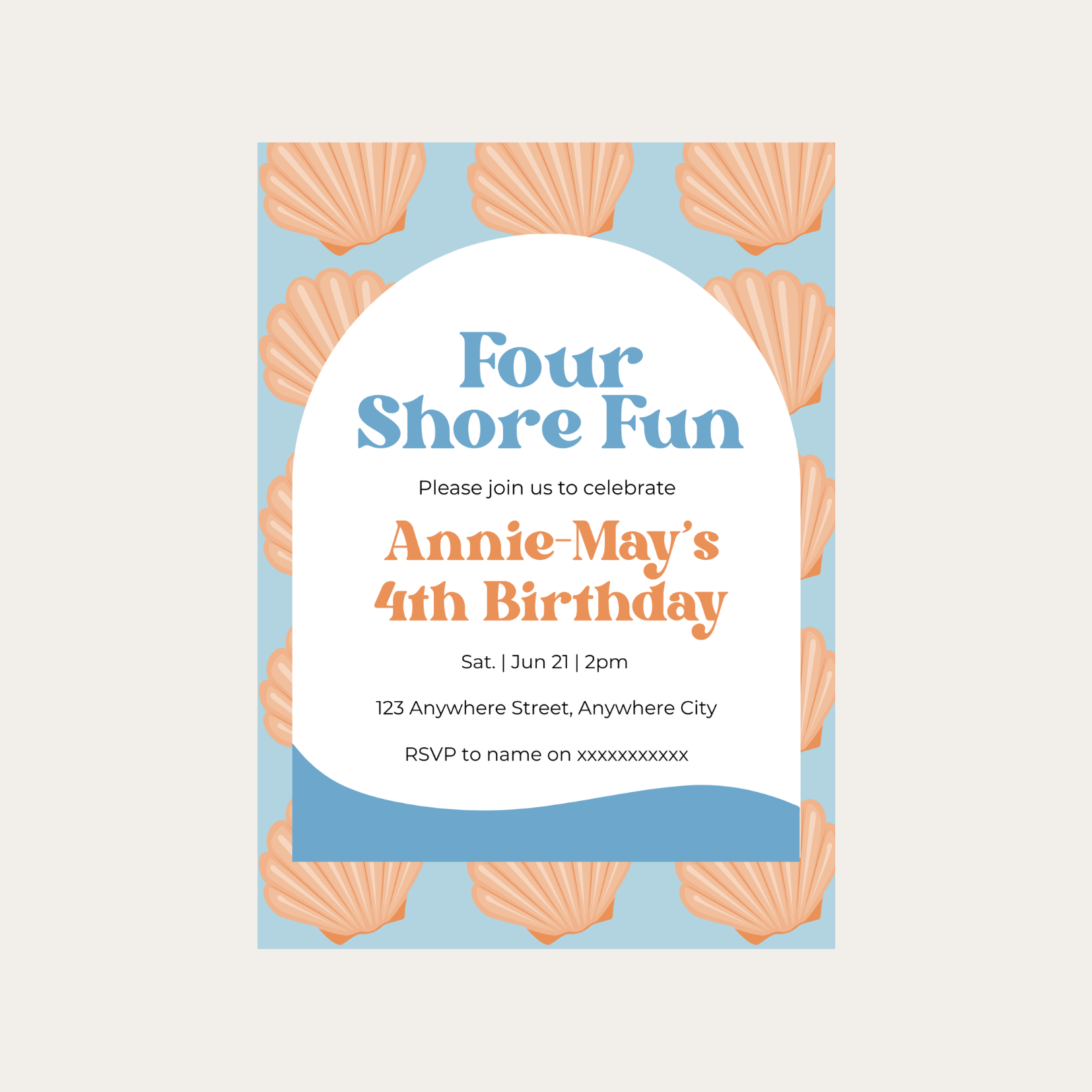 Editable Four Shore Fun 4th Birthday Invitation
