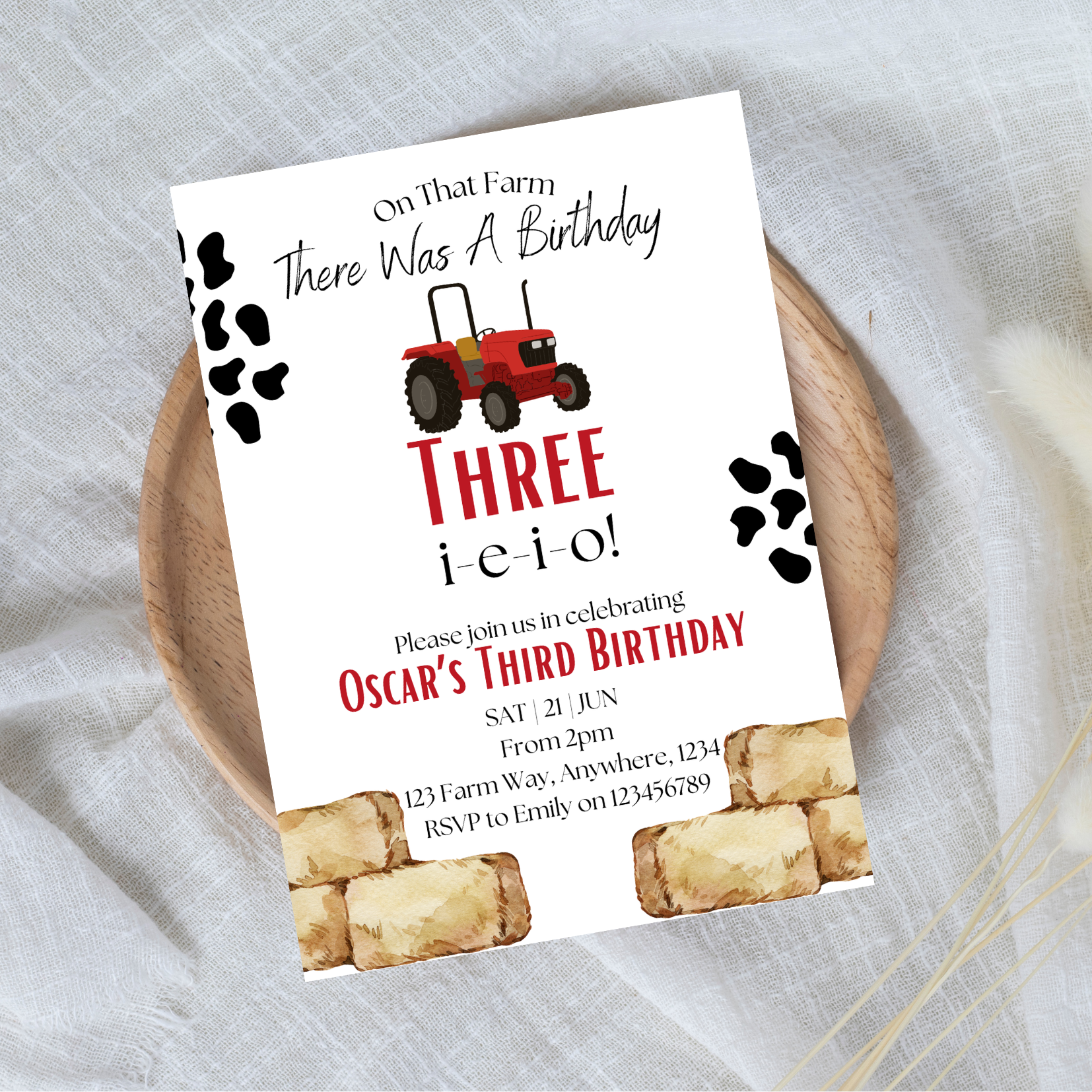 Editable Three-i-ee-i-o Birthday Invitation