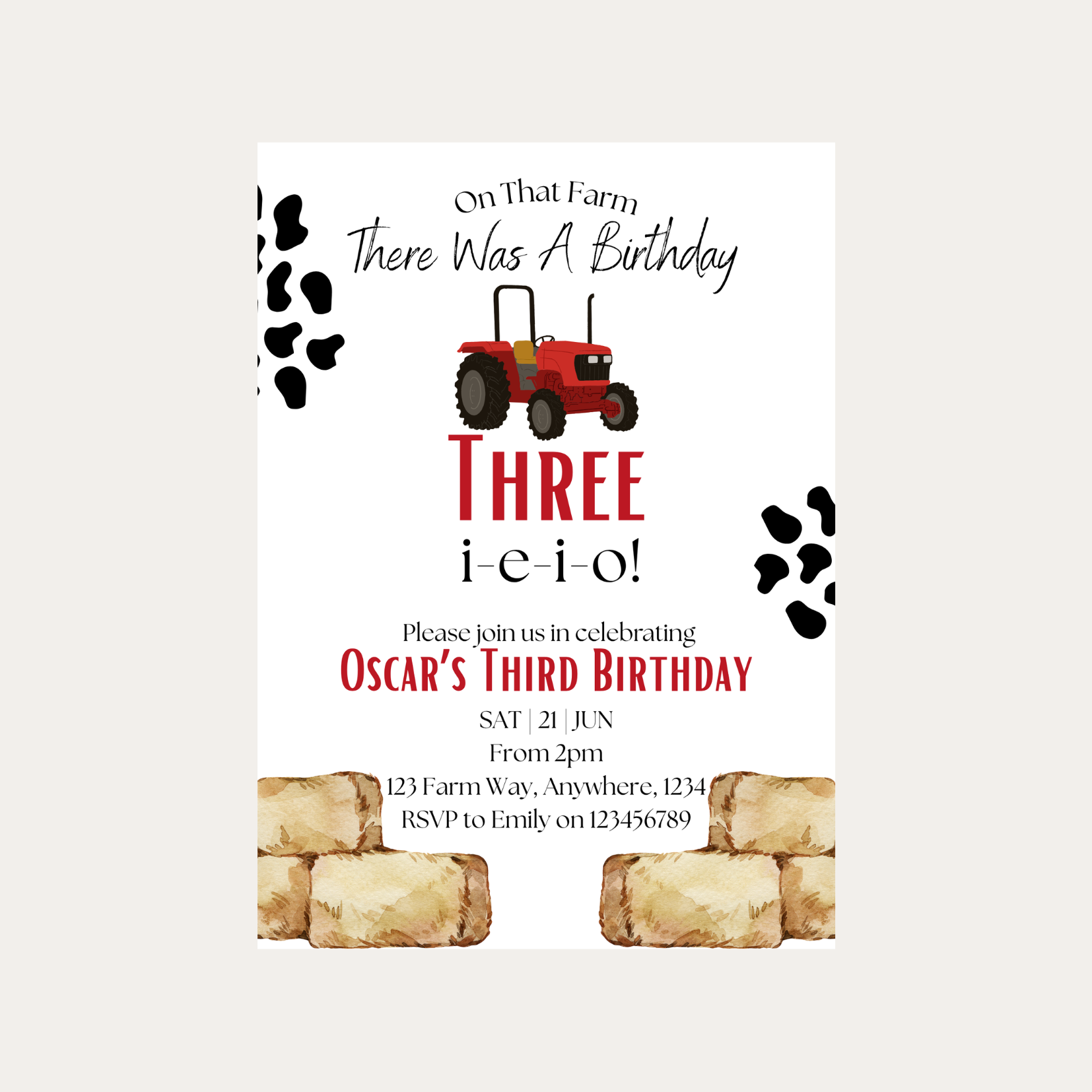 Editable Three-i-ee-i-o Birthday Invitation
