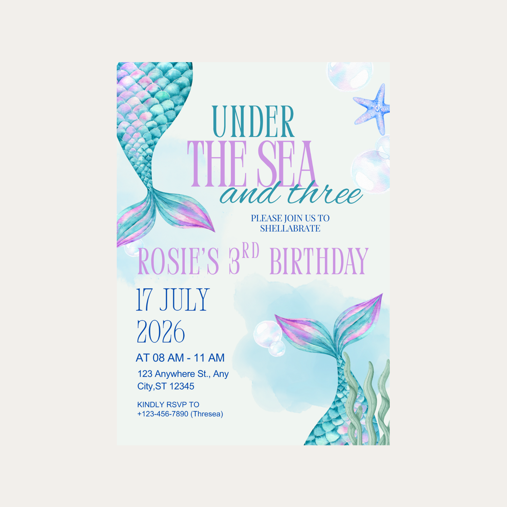 Editable Under The Sea and Three Birthday Invitation