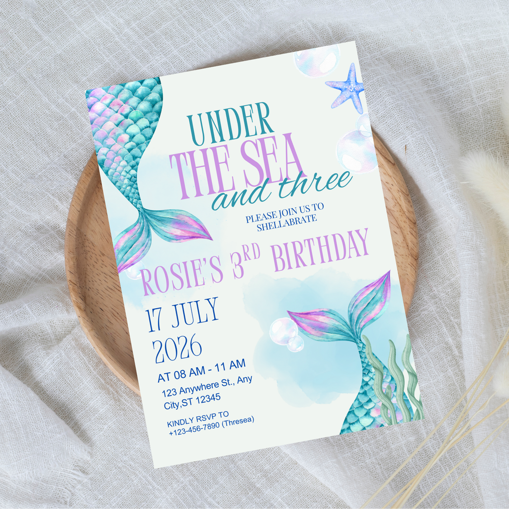 Editable Under The Sea and Three Birthday Invitation
