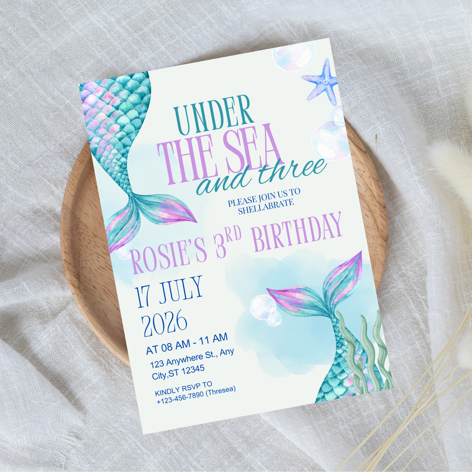 Editable Under The Sea and Three Birthday Invitation